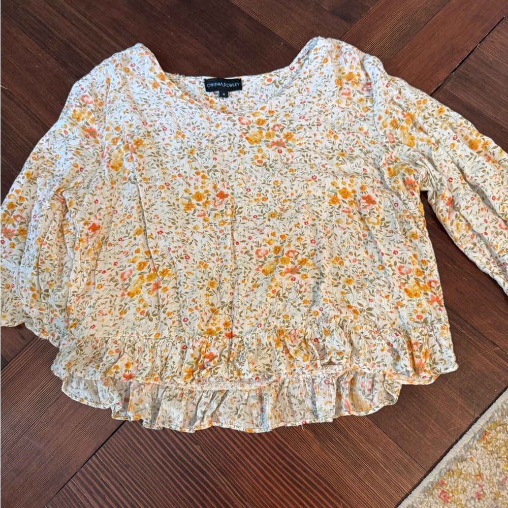 Cynthia Rowley Floral Blouse in Cream and Yellow